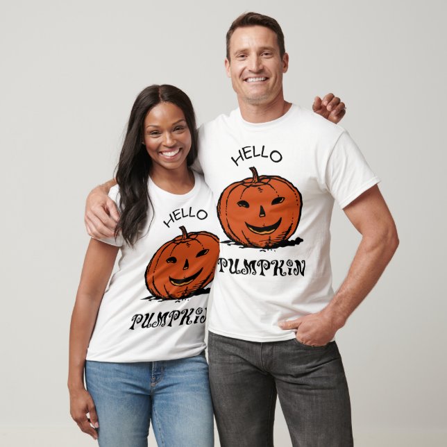 Hello pumpkin jack-o-lantern illustration, Black  T-Shirt (Unisex)