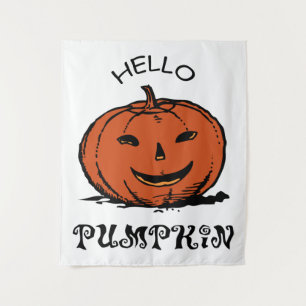 Hello pumpkin jack-o-lantern illustration, Black Tapestry