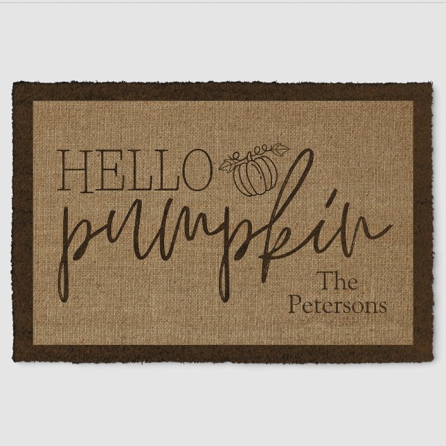 Hello Pumpkin Monogram Coir Mat (Front)