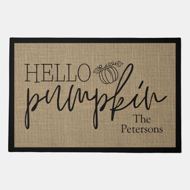 Hello Pumpkin Monogram   Doormat (Front)