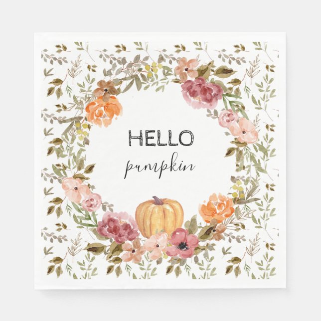 Hello Pumpkin Paper Napkins Fall Bridal Shower (Front)