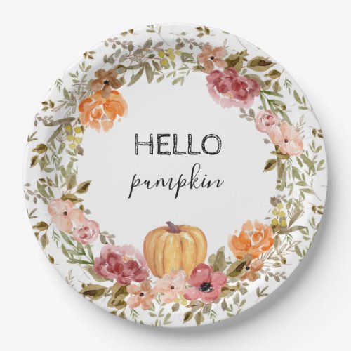 Hello Pumpkin Paper Plates Fall Bridal Shower