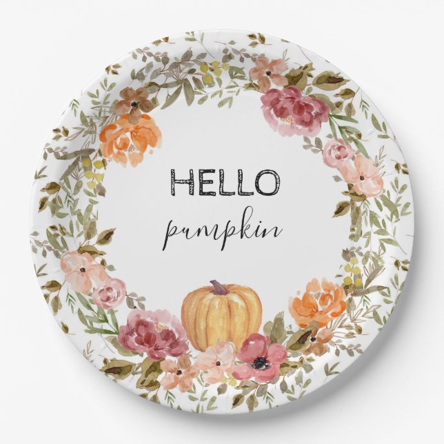 Hello Pumpkin Paper Plates Fall Bridal Shower (Front)