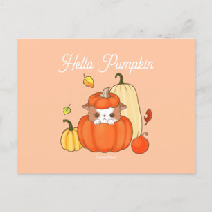 Hello Pumpkin Puppy in a Pumpkin Cute Kawaii Postcard
