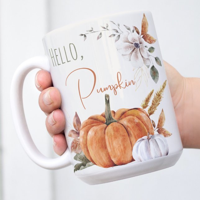 Hello Pumpkin Rustic Autumn Watercolor Coffee Mug (Hello Pumpkin Watercolor Mug)
