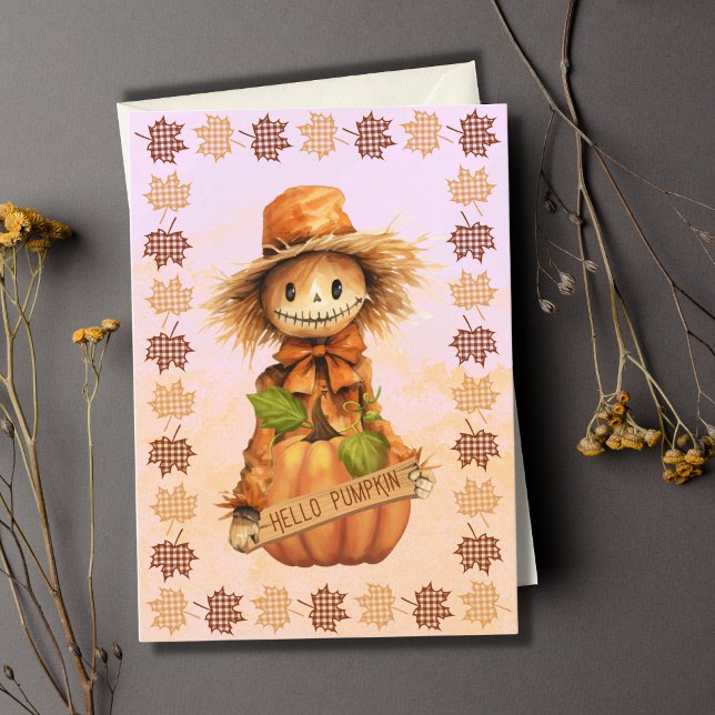 Hello Pumpkin Scarecrow Halloween Greeting Card (Creator Uploaded)