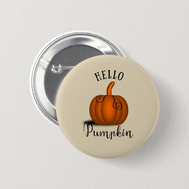 Hello pumpkin watercolor funny fall autumn button (Front & Back)