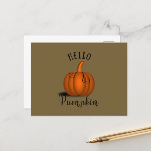 Hello pumpkin watercolor funny fall autumn holiday postcard
