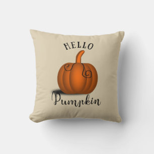 Hello pumpkin watercolor funny fall autumn throw pillow