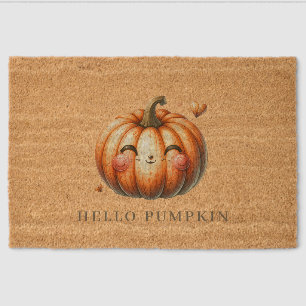 Hello Pumpkin Whimsical Minimalist Custom Fiber Doormat