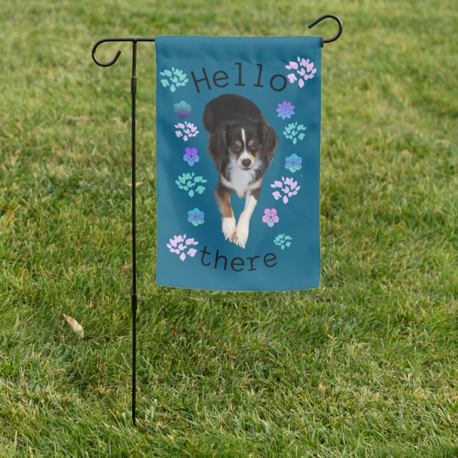 Hello Puppy Weatherproof Personalized Garden Flag (In SItu)