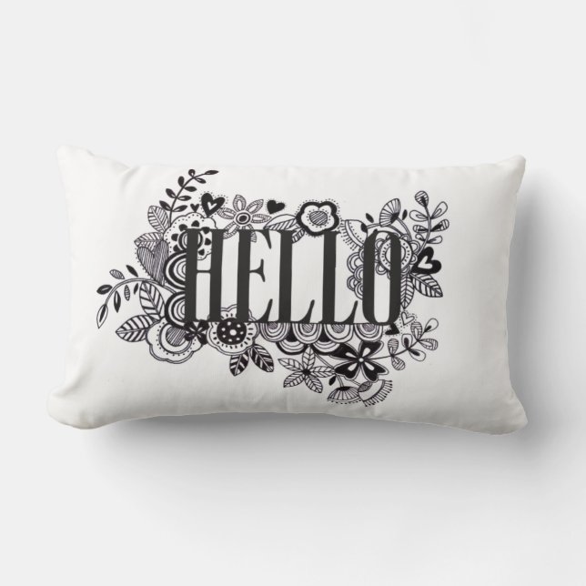 'Hello' quirky hand doodled Scatter Cushion (Front)