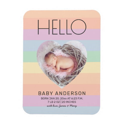 Hello Rainbow Colors Baby Photo Birth Announcement Magnet