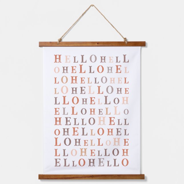 Hello Random Text Earthy Colors Hanging Tapestry (Front)