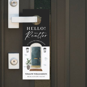 Hello! Real Estate Agent Green Watercolor Front Door Hanger