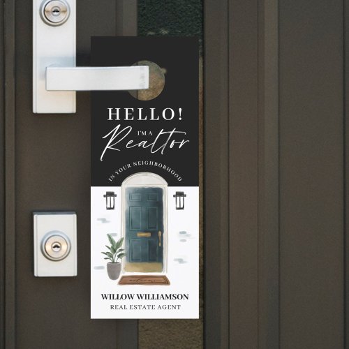 Hello Real Estate Agent Green Watercolor Front Door Hanger
