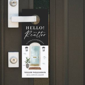 Hello! Real Estate Agent Mint Watercolor Front Door Hanger