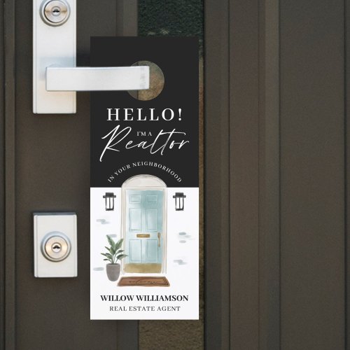 Hello Real Estate Agent Mint Watercolor Front Door Hanger