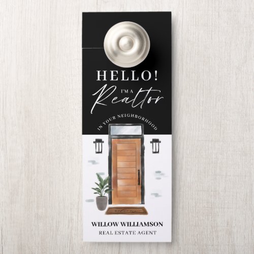 Hello Real Estate Agent Wood Watercolor Front Door Door Hanger