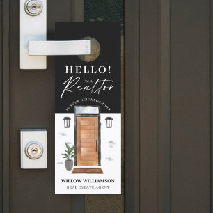 Hello Real Estate Agent Wood Watercolor Front Door Door Hanger