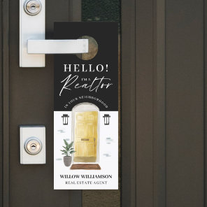 Hello! Real Estate Agent Yellow Watercolor Front Door Hanger