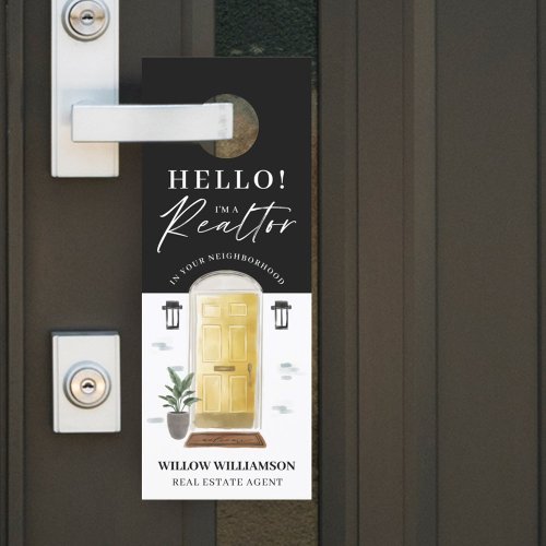 Hello Real Estate Agent Yellow Watercolor Front Door Hanger