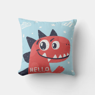 Hello Red Little Dino Throw Pillow