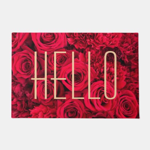 HELLO Red Roses Doormat
