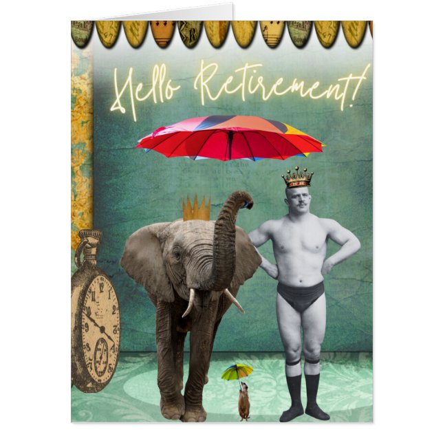 Hello Retirement Vintage Strongman BIG Card (Front)