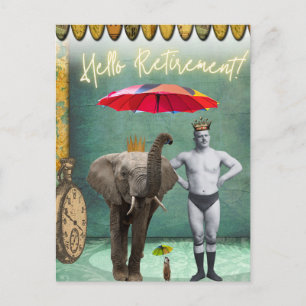 Hello Retirement Vintage Strongman Postcard