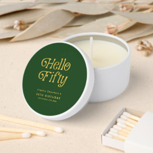 Hello Retro Green and Gold 50th Birthday Party Mini Candle Favors