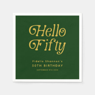 Hello Retro Green and Gold 50th Birthday Party Napkins