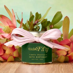 Hello Retro Green & Gold 50th Birthday Party Honey Jar Favors