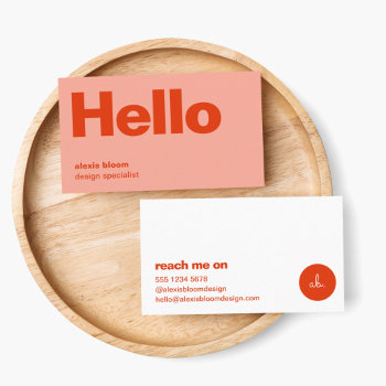 Hello Retro Modern Red And Pink Stylish Trendy Business Card by GuavaDesign at Zazzle