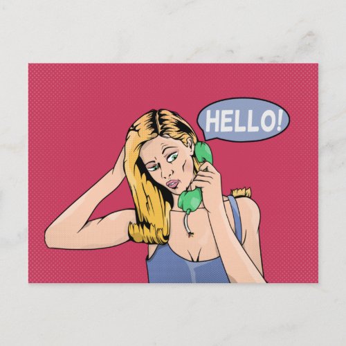 Hello Retro Phone Pop Art Postcard