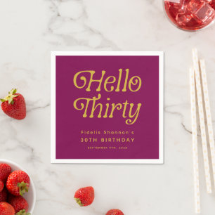 Hello Retro wine red & gold 30th Birthday Welcome Napkins