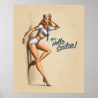 Hello Sailor Vintage Pin-Up Poster