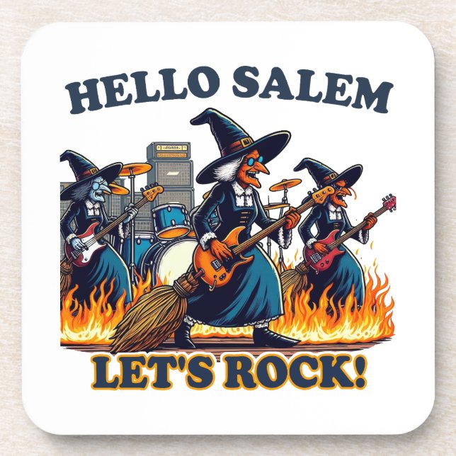 Hello Salem Massachusetts Witch Rock Band Beverage Coaster (Front)