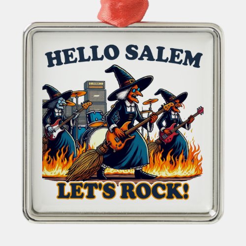 Hello Salem Massachusetts Witch Rock Band Metal Ornament
