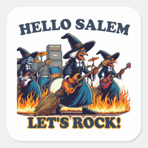 Hello Salem Massachusetts Witch Rock Band Square Sticker