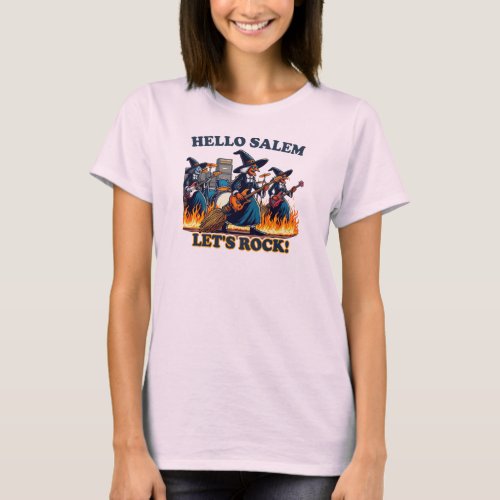 Hello Salem Massachusetts Witch Rock Band T_Shirt