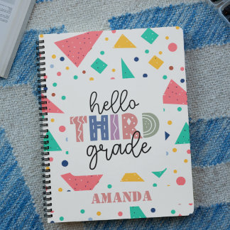 Hello school Grade colorful geometric custom name Notebook
