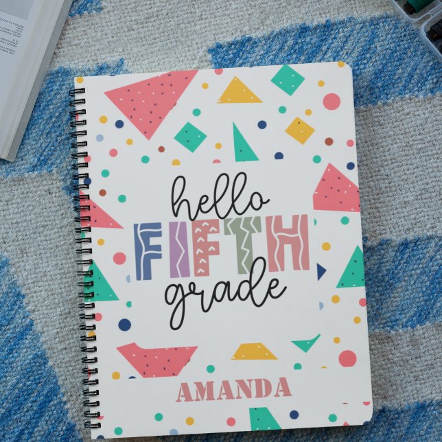 Hello school Grade colorful geometric custom name Notebook (Hello school Grade colorful geometric custom name Notebook)