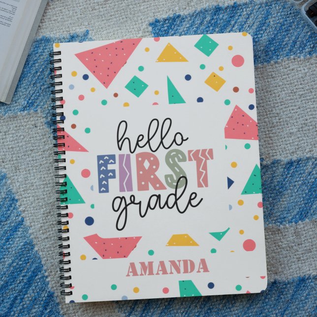 Hello school Grade colorful geometric custom name Notebook (Hello school Grade colorful geometric custom name Notebook)