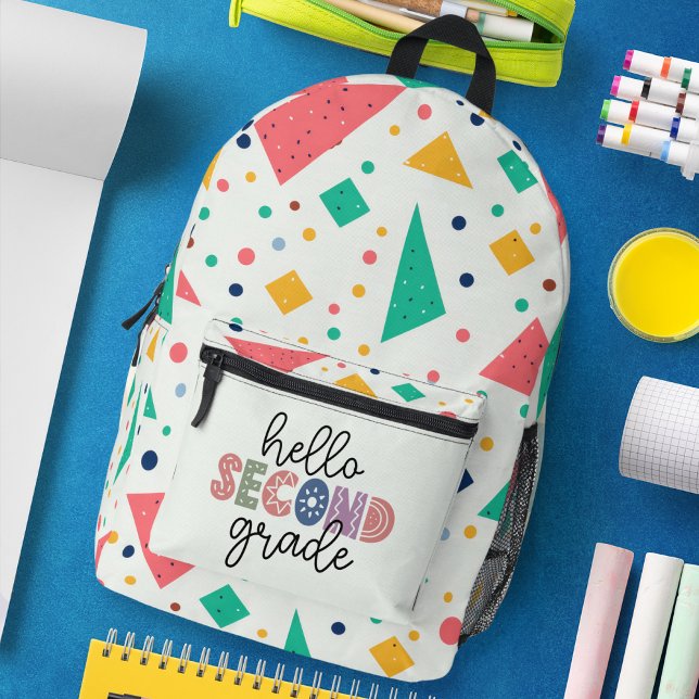 Hello school Grade colorful geometric Printed Backpack (Hello Kinder Garten colorful geometric Printed Backpack)