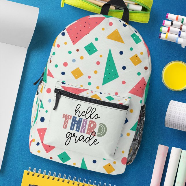 Hello school Grade colorful geometric Printed Backpack (Hello school Grade colorful geometric Printed Backpack)