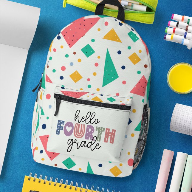 Hello school Grade colorful geometric Printed Backpack (Hello school Grade colorful geometric Printed Backpack)
