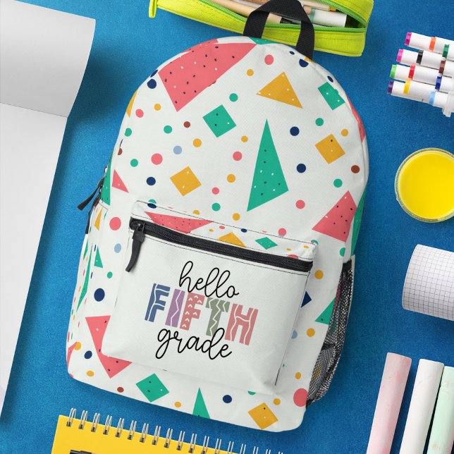 Hello school Grade colorful geometric Printed Backpack (Hello school Grade colorful geometric Printed Backpack)