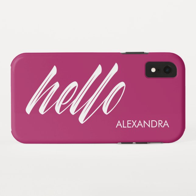 Hello Script and Your Name on Magenta Case-Mate iPhone Case (Back (Horizontal))