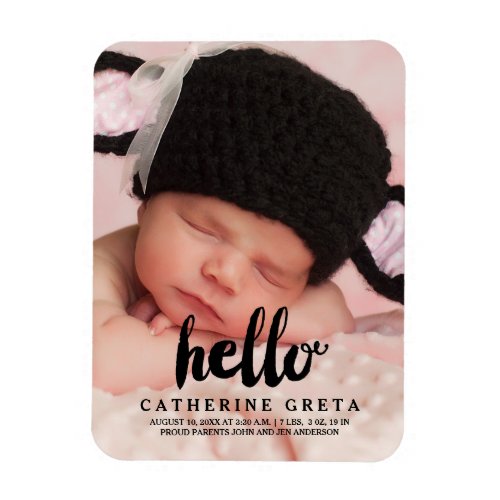 Hello Script  Baby Birth Announcement Magnet